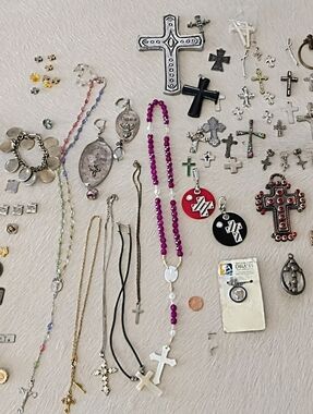 Huge Lot Of Vintage Cross And Christian Themed Jewelry Bits